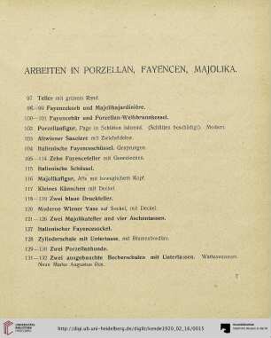 Arbeiten in Porzellan, Fayencen, Majolika (Nr. 97-287a)