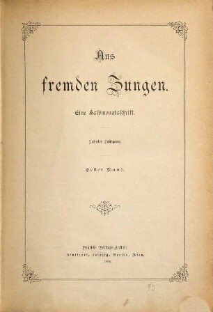 Aus fremden Zungen : Zeitschr. für d. moderne Erzählungslitteratur d. Auslandes, 6,1. 1896