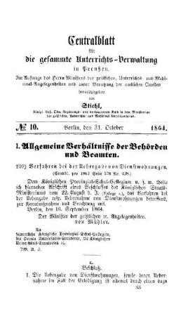 Verfahren bei der Uebergabe von Dienstwohnungen : [I. Allgemeine Verhältnisse der Behörden und Beamten]