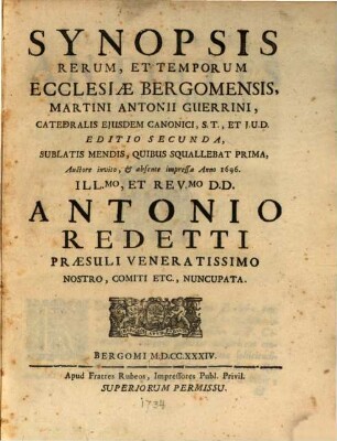 Synopsis rerum et temporum ecclesiae Bergomensis
