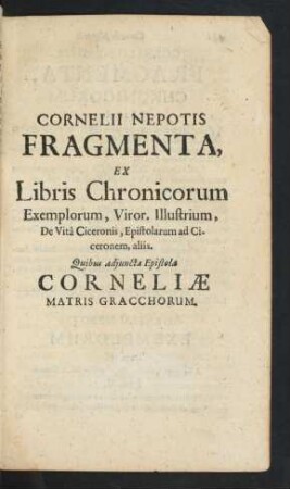 Cornelii Nepotis Fragmenta, Ex Libris Chronicorum Exemplorum ...