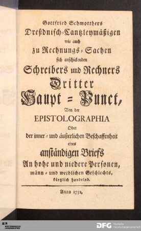 Dritter Haupt-Punct, Von der Epistolographia