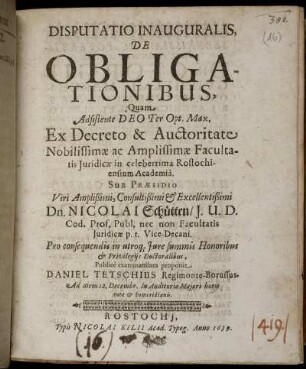 Disputatio Inauguralis, De Obligationibus