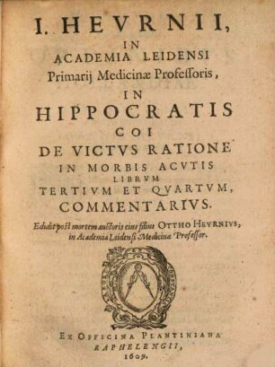 In Hippocratis de Victus ratione lib. 1 et 2 Commentarius