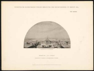 Wettbewerb Museumsinsel, Berlin: Projekt XIX, Perspektivische Ansicht (Vogelschau) (aus: Concurrenzentwürfe wegen Bebauung d. Museumsinsel zu Berlin. Auswahl d. preisgekrönten u. besten Entwürfe, Berlin 1884)