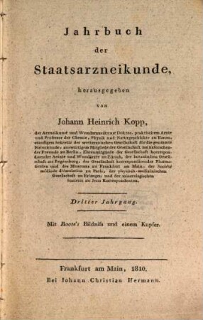 Jahrbuch der Staatsarzneikunde. 3, 3. 1810