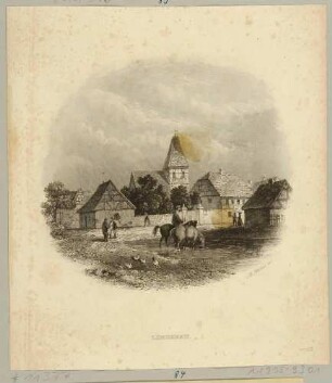 Ortsansicht mit Kirche in Lindenau (Leipzig-Lindenau), aus Ramshorns Leipzig und seine Umgebungen von 1841