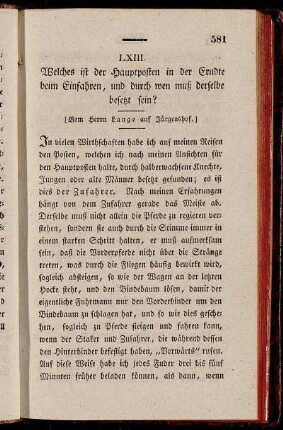 LXIII. Welches ist der Hauptposten in der Erndte beim Einfahren, und durch wen muß derselbe besetzt sein?