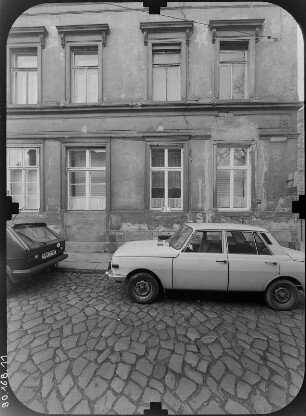 Dresden-Neustadt, Bautzner Straße 62. Wohnhaus (1870/1880). Straßenfront (Teilansicht, von der Wolfsgasse)