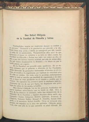 Don Rafael Obligado en la Facultad de Filosofía y Letras