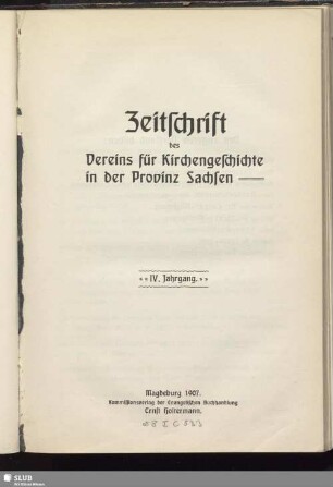 4.1907: Zeitschrift des Vereins für Kirchengeschichte der Provinz Sachsen