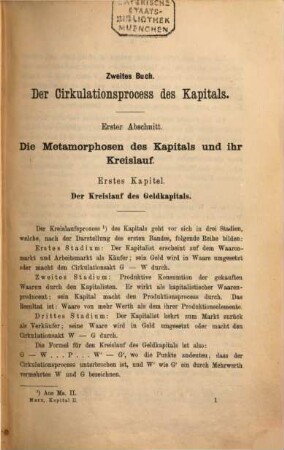 Das Kapital : Kritik der politischen Oekonomie, 2. Buch II, Der Circulationsprocess des Kapitals