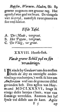 XXVIII. Hooft-stuk. Van de groene Schild pad en sijn veranderinge