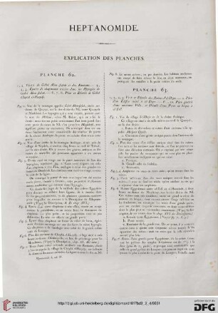 Heptanomide: Explication des planches (62-68)