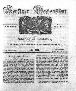 No. 30, Sonnabend, den 27. Juli 1839.