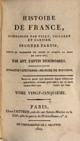 Histoire de France : seconde partie ; depuis la naissance de Henri IV jusqu'a la mort de Louis XVI ; dynastie Capétienne - branche de Valois. 25