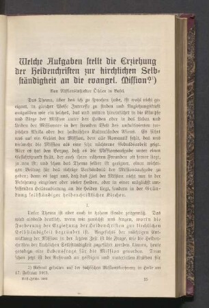 Welche Aufgaben stellt die Erziehung der Heidenchristen zur kirchlichen Selbständigkeit an die evangel. Mission?