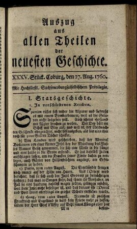 XXXV. Stück. Coburg, den 27. Aug. 1760.