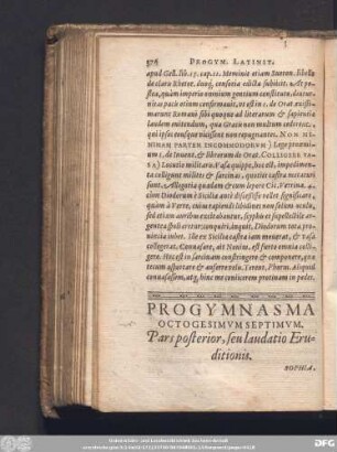 Progymnasma Octogesimum Septimum. Pars posterior, seu laudatio Eruditionis. Sophia, Adolescens.