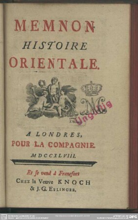 Memnon : Histoire Orientale