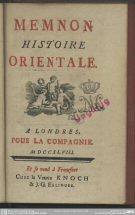 Memnon : Histoire Orientale