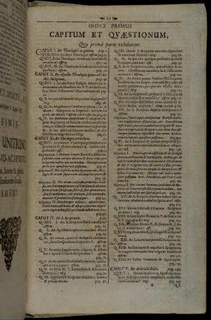 Index Primus Capitum Et Quæstionum
