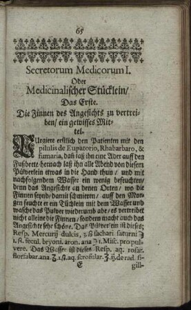 Secretorum Medicorum I. Oder Medicinalischer Stücklein.