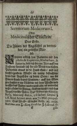Secretorum Medicorum I. Oder Medicinalischer Stücklein.