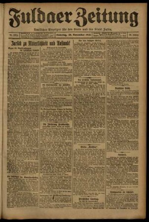 Erste Ausgabe vom Samstag, den 26. November 1921.