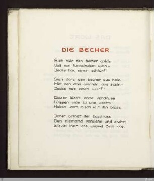 Die Becher : [SW IX: hH6]; [SW IX, S. 108/174] / Geschrieben von Georg Peter Landmann