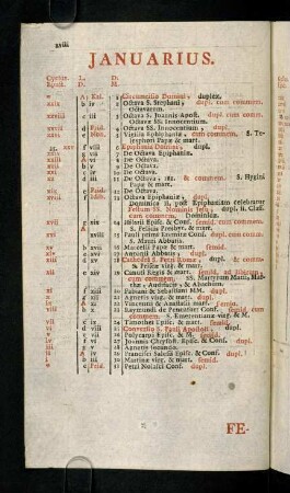 xviii-xxix, Januarius - December