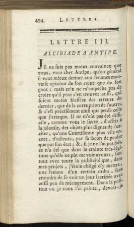 Lettre III. - Alcibiade a Antipe. - Lettre IV. Le Même a Diodote.