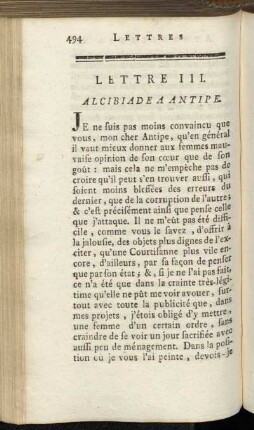 Lettre III. - Alcibiade a Antipe. - Lettre IV. Le Même a Diodote.