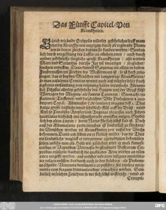 Das Fünfft Capitel/ Von Kranckheiten.