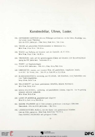 Kunstmobiliar, Uhren, Luster (Nr. 951-1060)