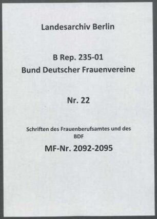 Schriften des Frauenberufsamtes und des BDF