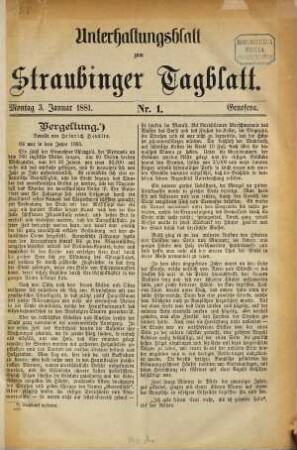 Straubinger Tagblatt. Unterhaltungsblatt zum Straubinger Tagblatt, 1881/82