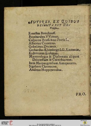 Autores, ex quibus desumta est haec Prosapia