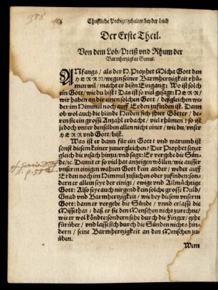 Der Erste Theil. Von dem Lob/ Preiß und Rhum der Barmhertzigkeit Gottes.