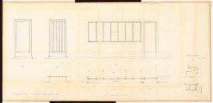 Reichsluftfahrtministerium, Berlin: Verbindungsbau, Pförtnerhaus (Tür und Fenster): Ansichten, Grundriss 1:20, Lageplan 1:100