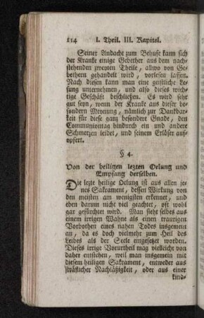 § 4. Von der heiligen lezten Oelung und Empfang derselben.