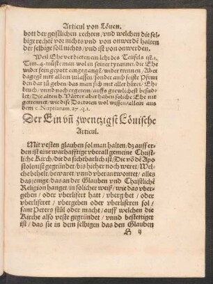 Der Ein und zwentzigst Lövische Articul.