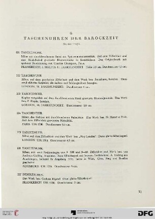 G. Taschenuhren der Barockzeit (Nr. 221-270)