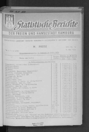 Einzelhandelspreise in Hamburg im April 1959 : Lfd. Nr. 14