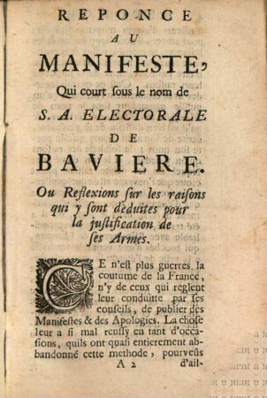 Réponce au manifeste, qui court sous le nom de S.A. electorale de Bavière