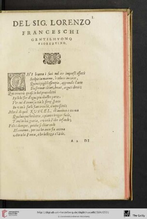Del Sig. Lorenzo Franceschi Gentilhvomo Fiorentino