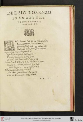 Del Sig. Lorenzo Franceschi Gentilhvomo Fiorentino