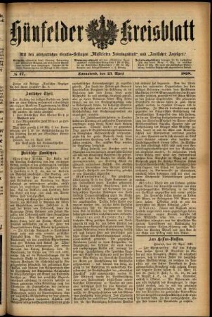 Ausgabe vom Samstag, den 23. April 1898.