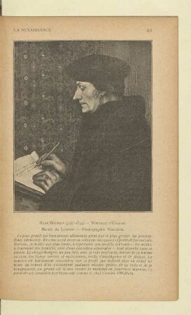 Hans Holbein (1497 - 1544). - Portrait d'Érasme. Musée du Louvre. - Photograpie Neurdein