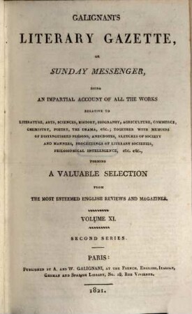 Galignani's literary gazette. 11. 1821